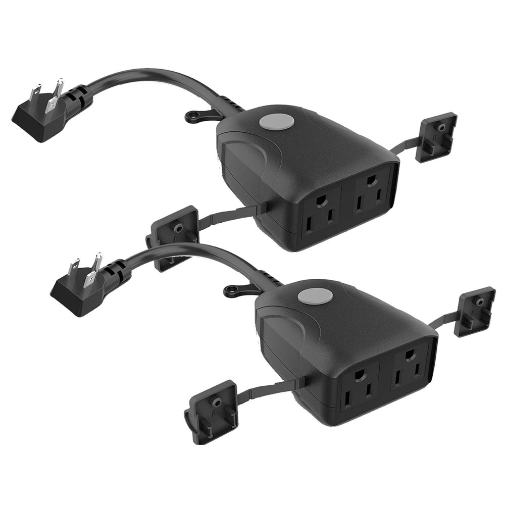 Feit Electric Smart Outdoor Wi-Fi Dual Outlet Plug Alexa Google 2-Pack Black